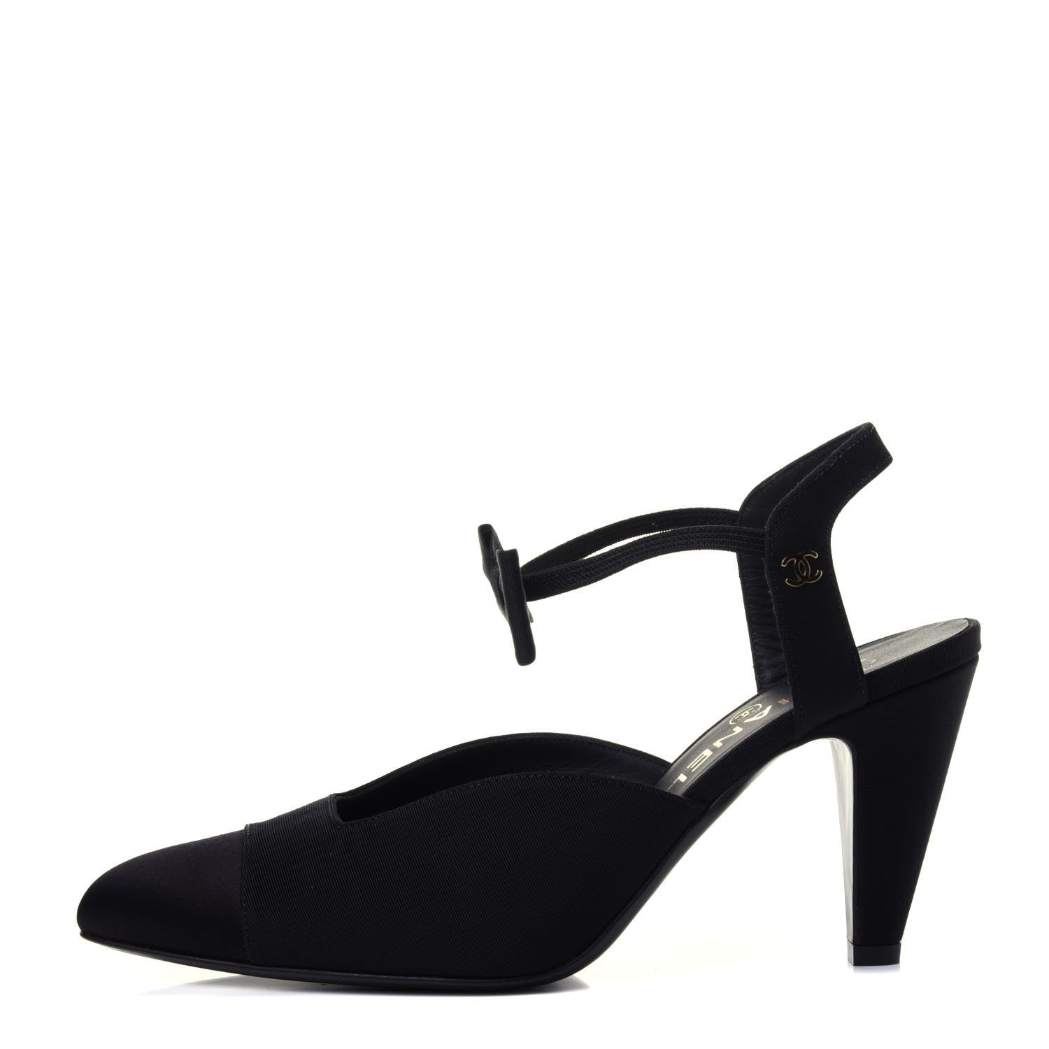 Chanel Grosgrain Satin Cap Toe CC Pumps 37.5 Black 1 of 6
