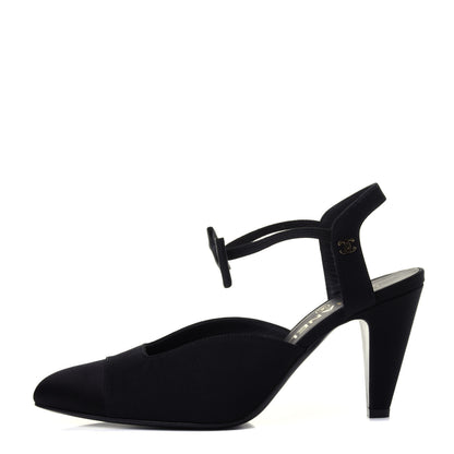 Chanel Grosgrain Satin Cap Toe CC Pumps 37.5 Black 1 of 6