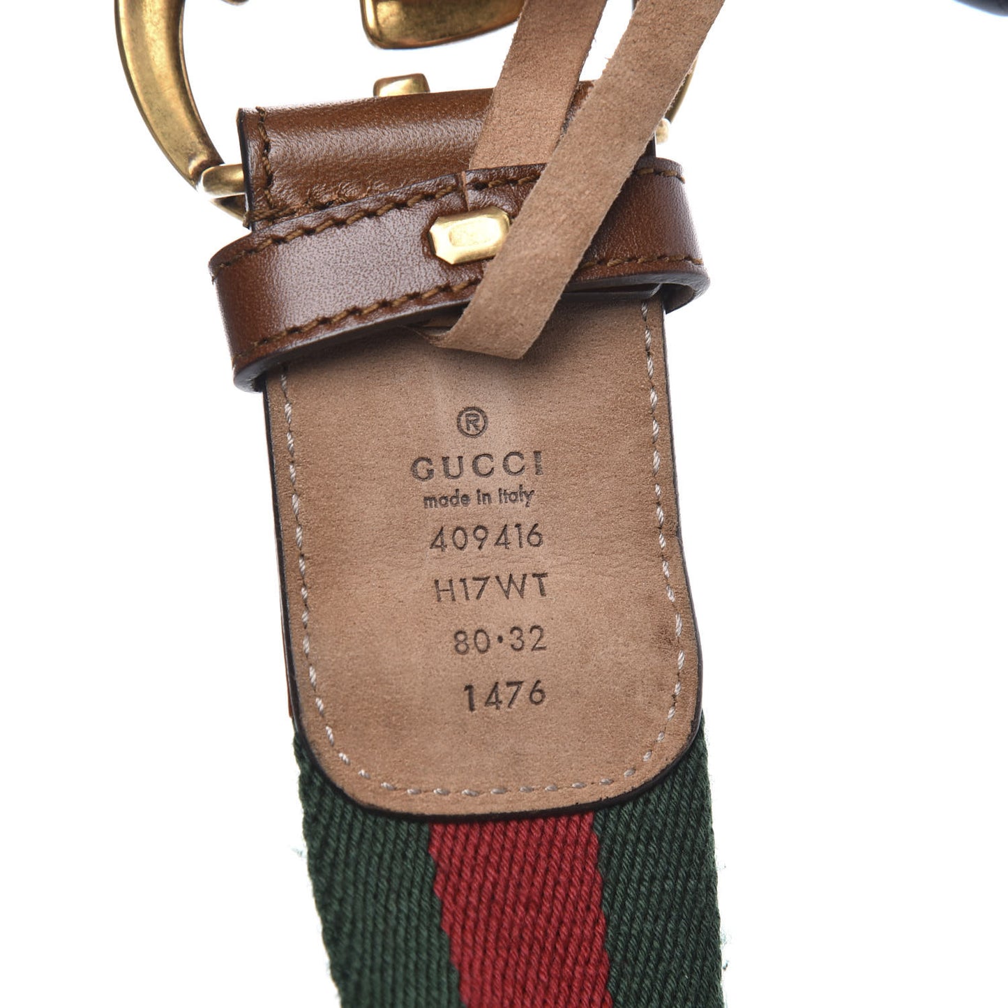 Nylon Calfskin Double G Web 40mm Belt 80 32 Green Red Cuir