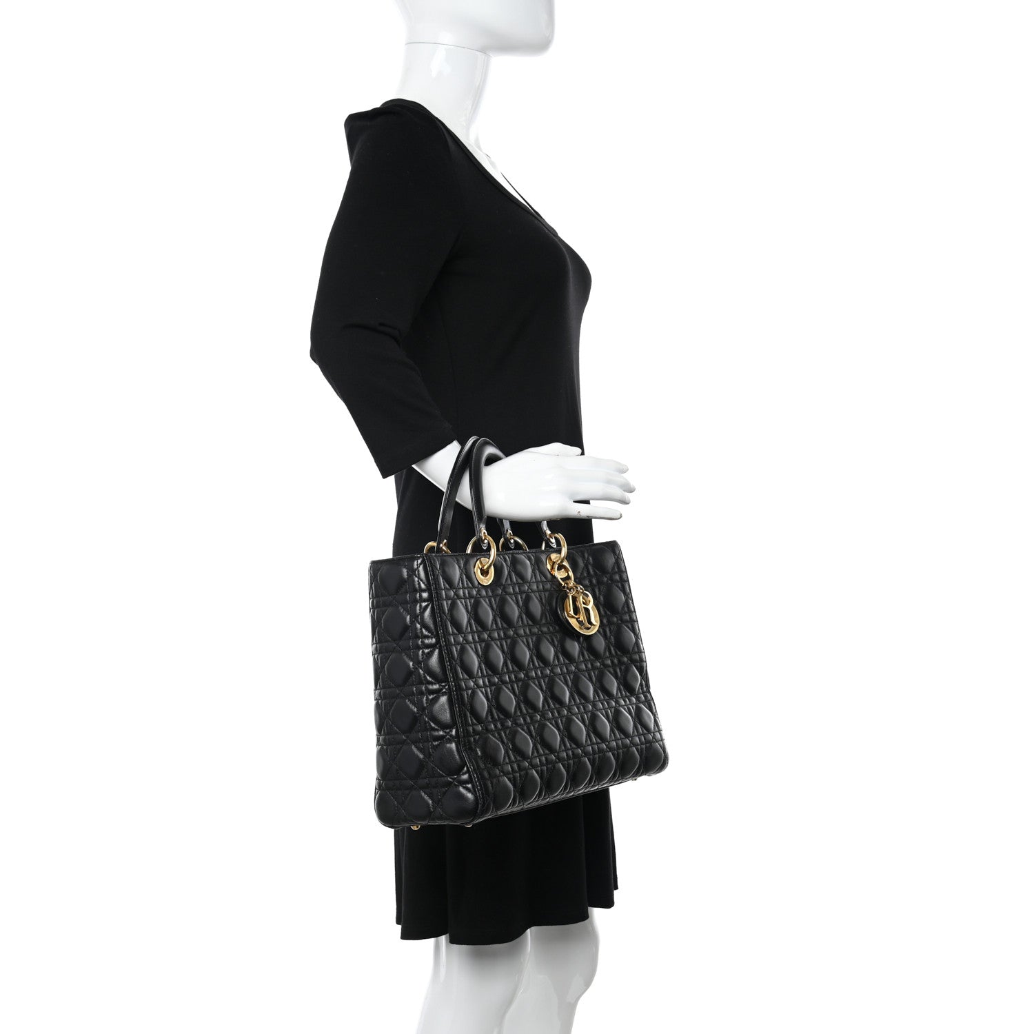Christian Dior Lambskin Cannage Large Lady Dior Black 2 of 13