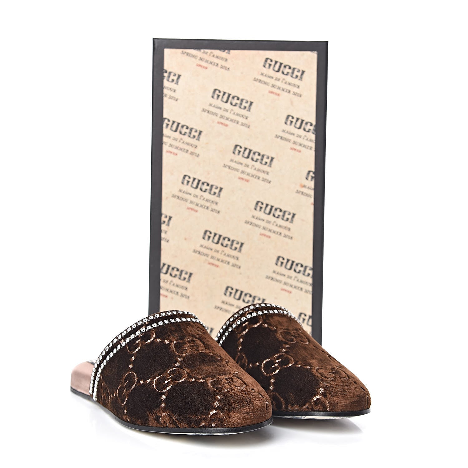 Gucci Velvet GG Monogram Crystal Womens Slippers 38 Brown Vintage Cocoa 9 of 9