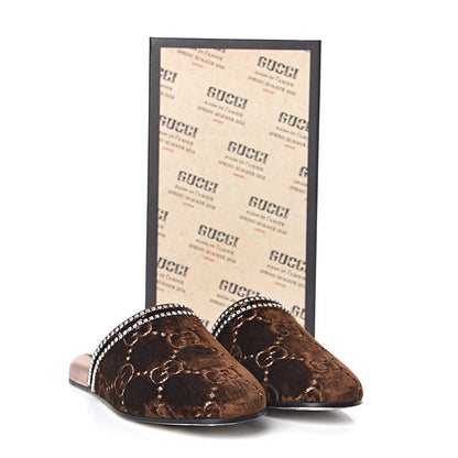 Gucci Velvet GG Monogram Crystal Womens Slippers 38 Brown Vintage Cocoa 9 of 9
