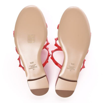 Valentino Garavani Calfskin Lacquered Monochrome Rockstud Caged Flat Slide Sandals 38.5 Rouge Pur 5 of 9