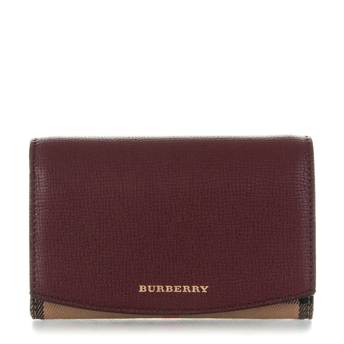 Grainy Calfskin House Check Wellington Wallet Mahogany Red