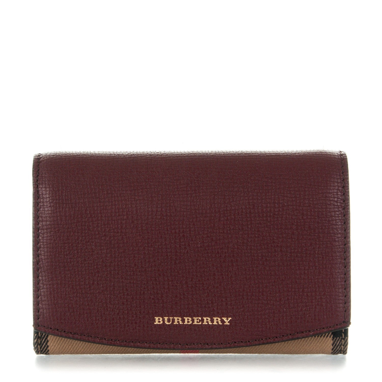 Burberry Grainy Calfskin House Check Wellington Wallet Mahogany Red 1 of 8