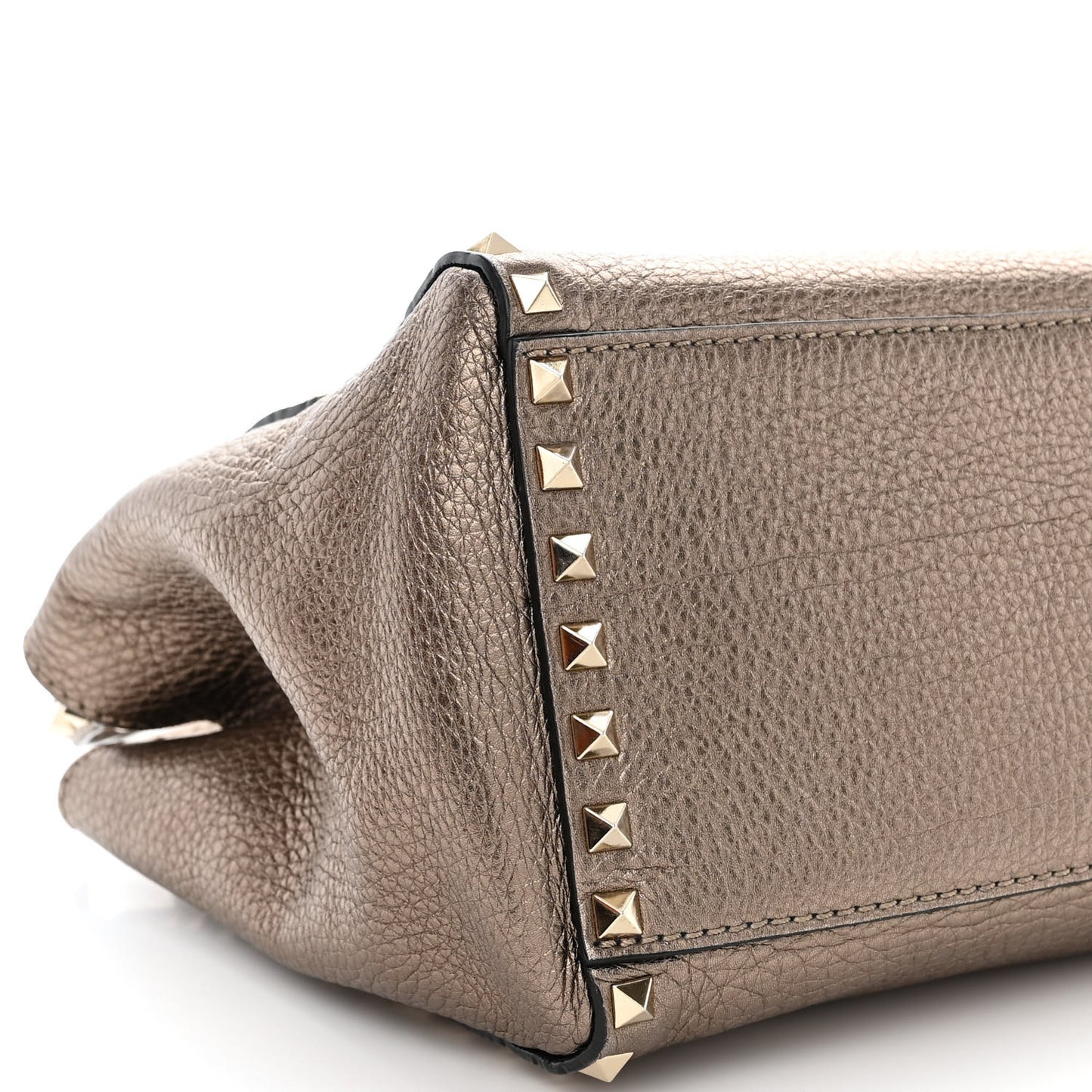 Metallic Grained Calfskin Rockstud Double Handle Tote Sasso