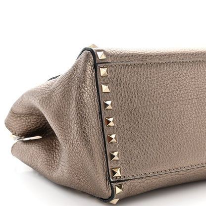 Valentino Garavani Metallic Grained Calfskin Rockstud Double Handle Tote Sasso 8 of 10