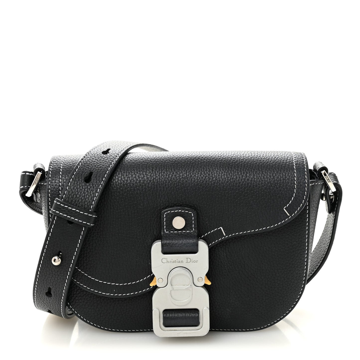 Grained Calfskin Saddle Messenger Bag With Strap Black