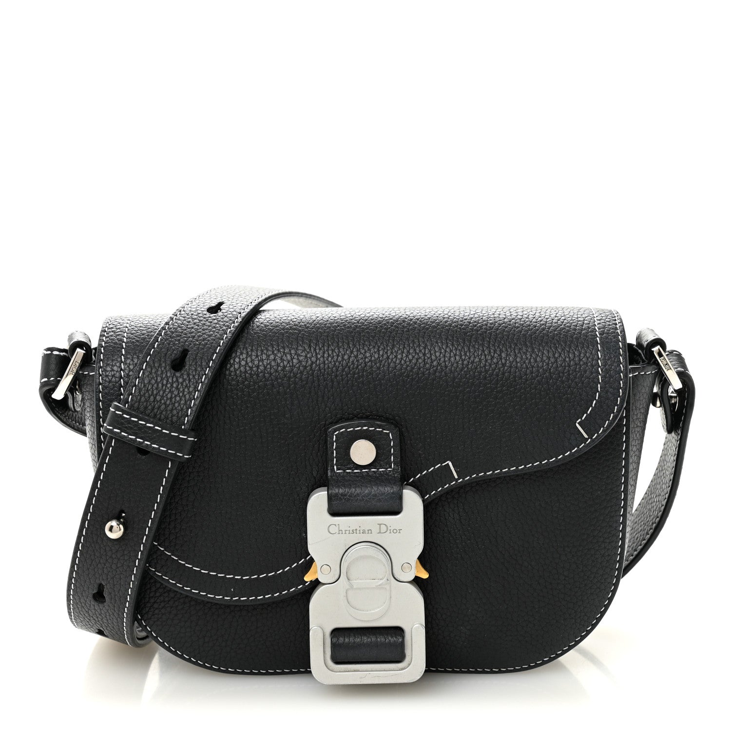 Christian Dior Grained Calfskin Saddle Messenger Bag With Strap Black 1 of 12