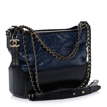 Chanel Aged Calfskin Quilted Medium Gabrielle Hobo Navy Black 3 of 13