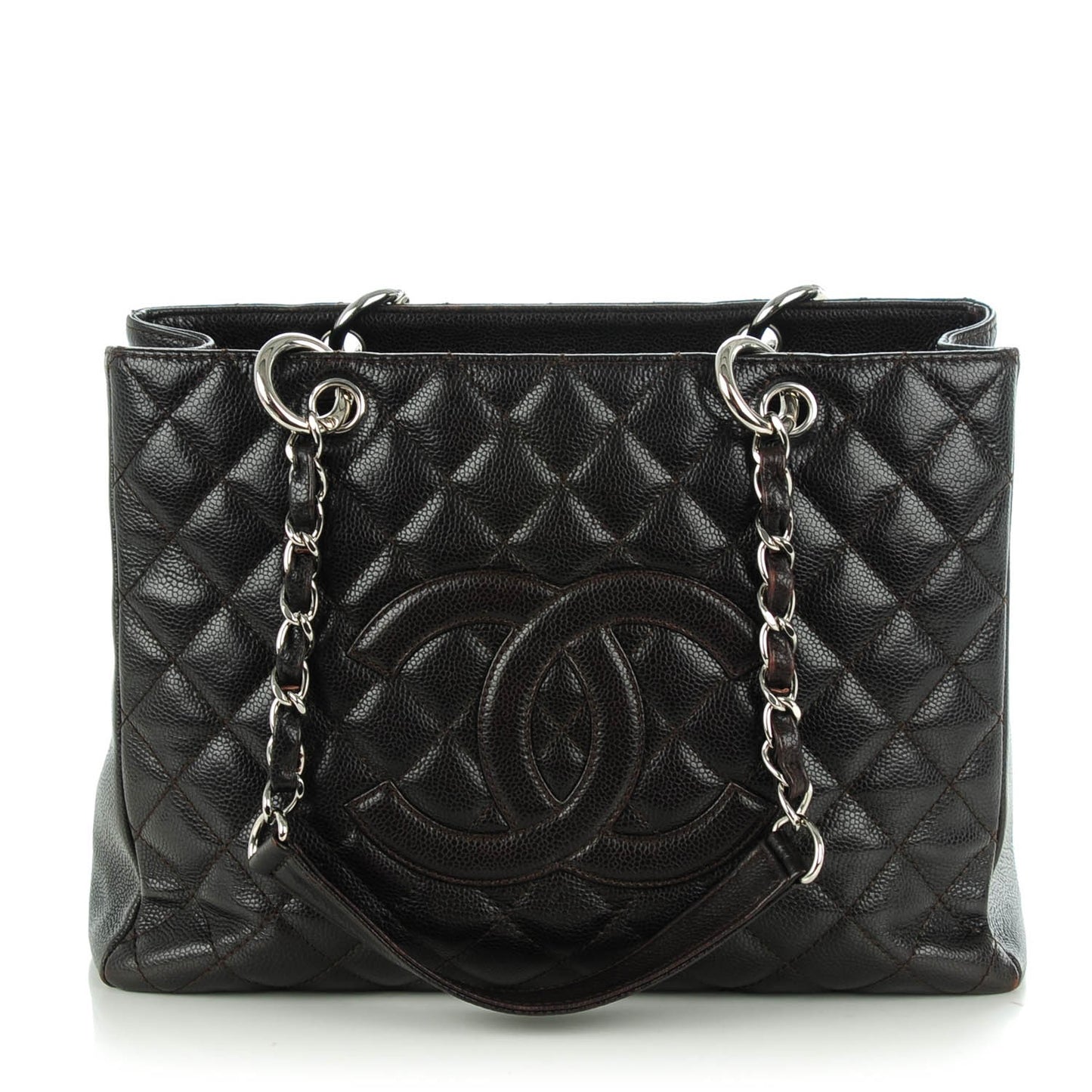 Caviar Quilted Grand Shopping Tote GST Dark Brown