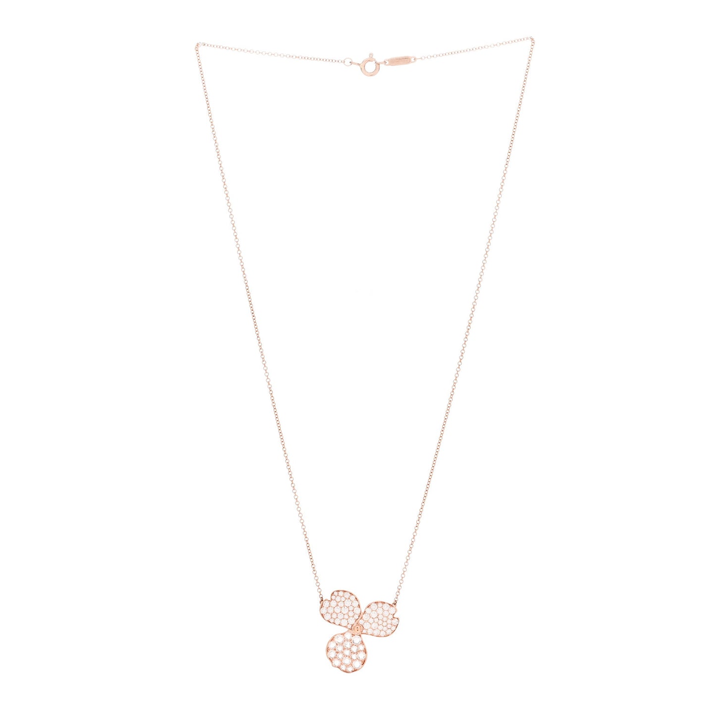 18K Rose Gold Diamond Large Paper Flowers Pave Pendant Necklace