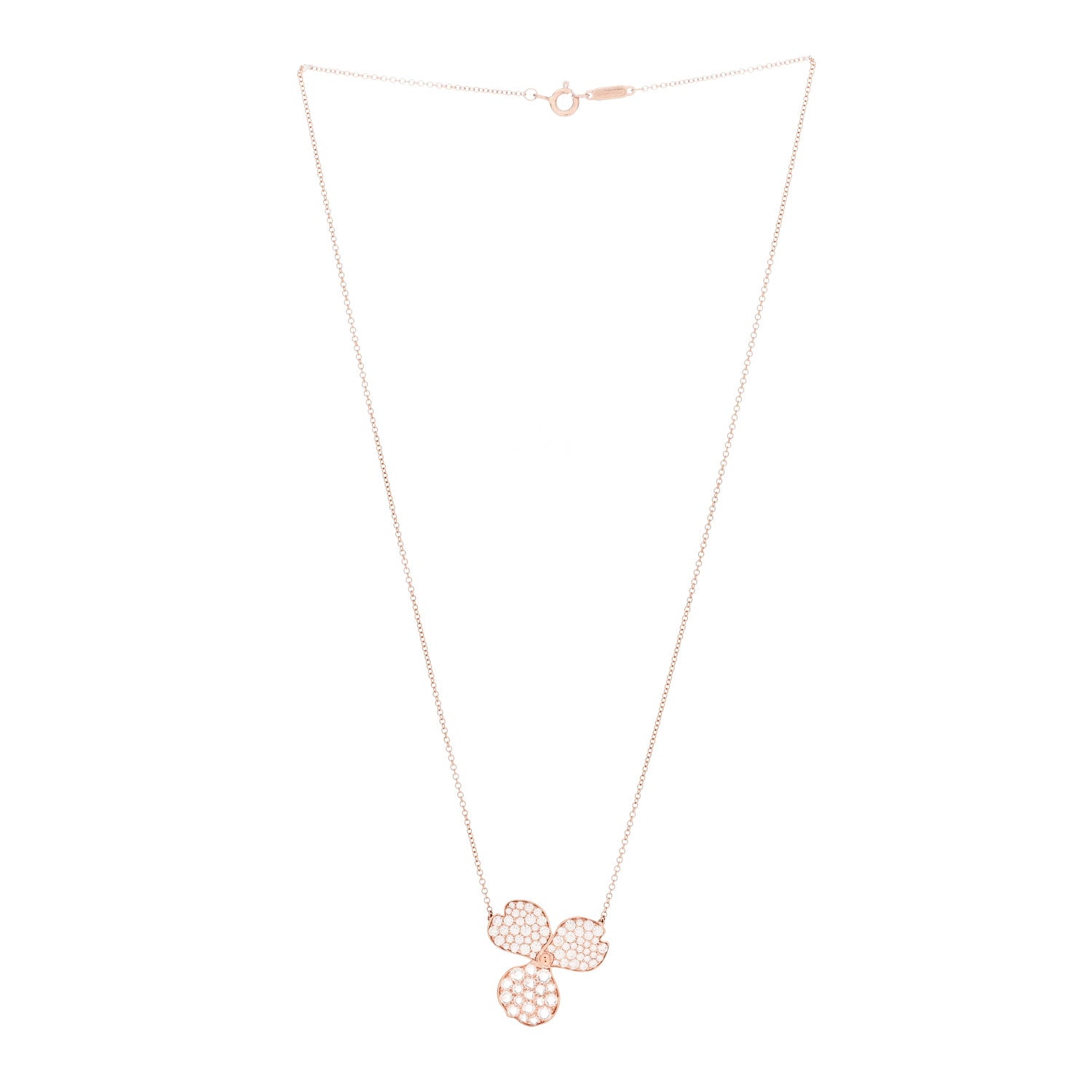 Tiffany 18K Rose Gold Diamond Large Paper Flowers Pave Pendant Necklace 3 of 5