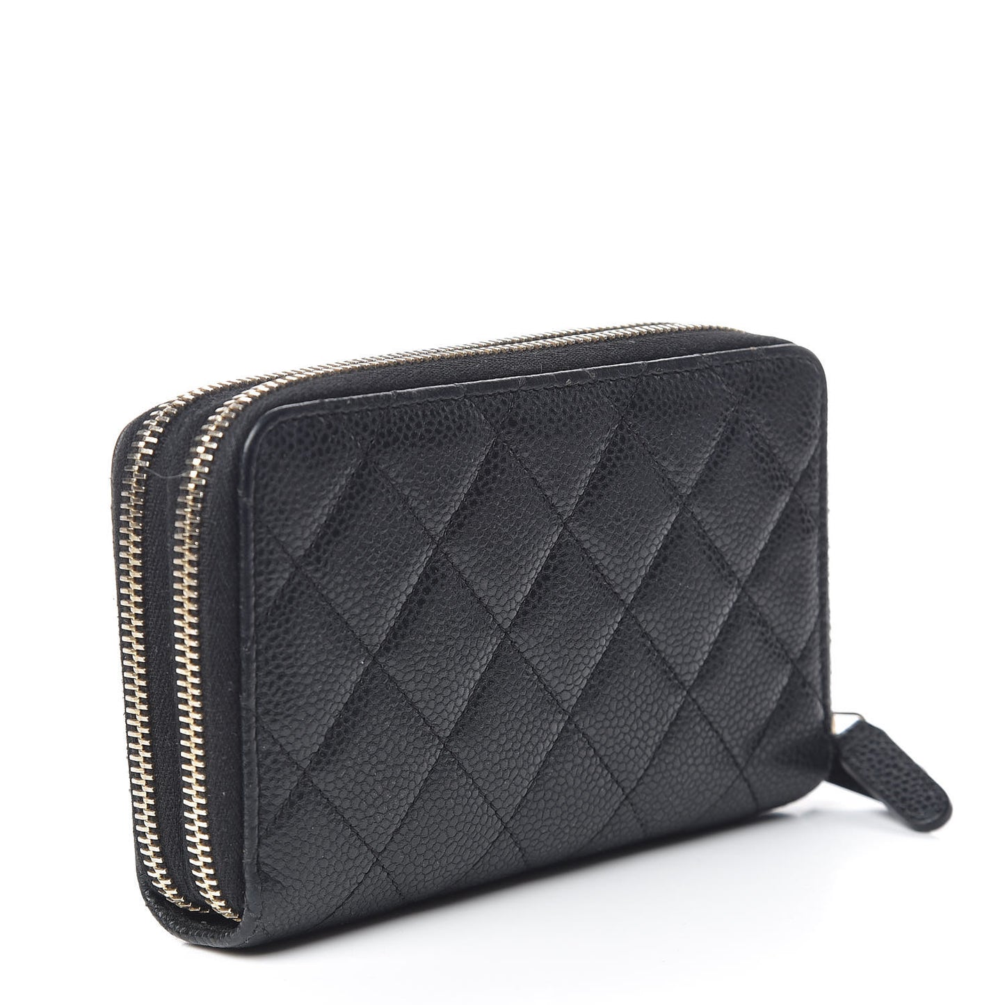 Caviar Quilted Large Gusset Double Zip Around Wallet Black