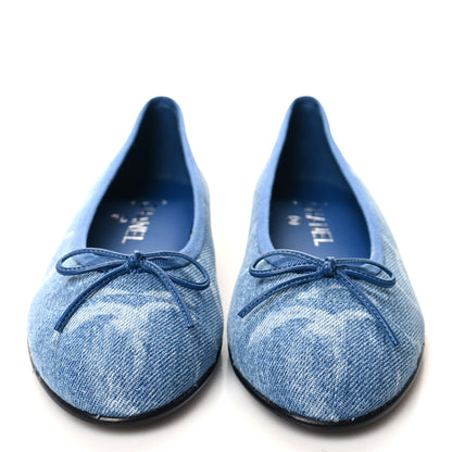 Chanel Denim Printed CC Cap Toe Ballerina Flats 36.5 Light Blue White 2 of 9