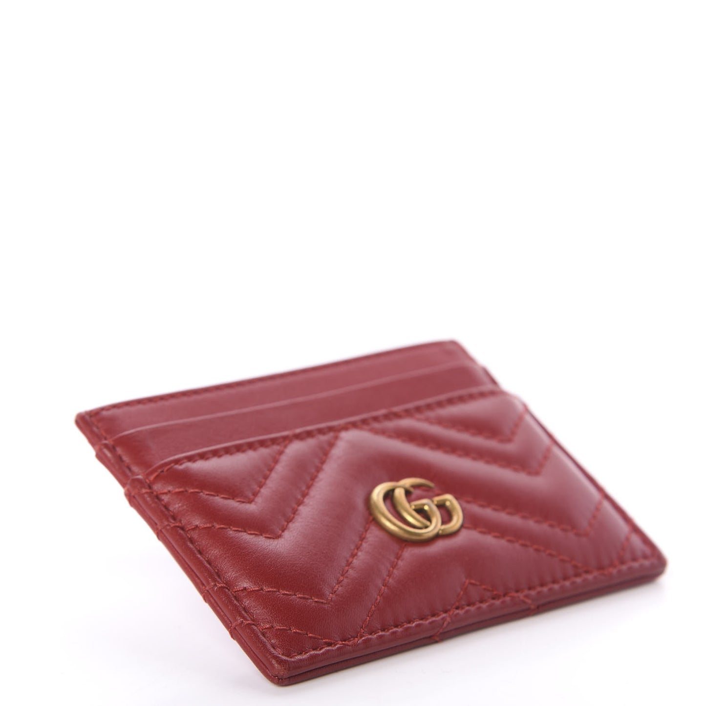 Calfskin Matelasse GG Marmont Card Holder Hibiscus Red