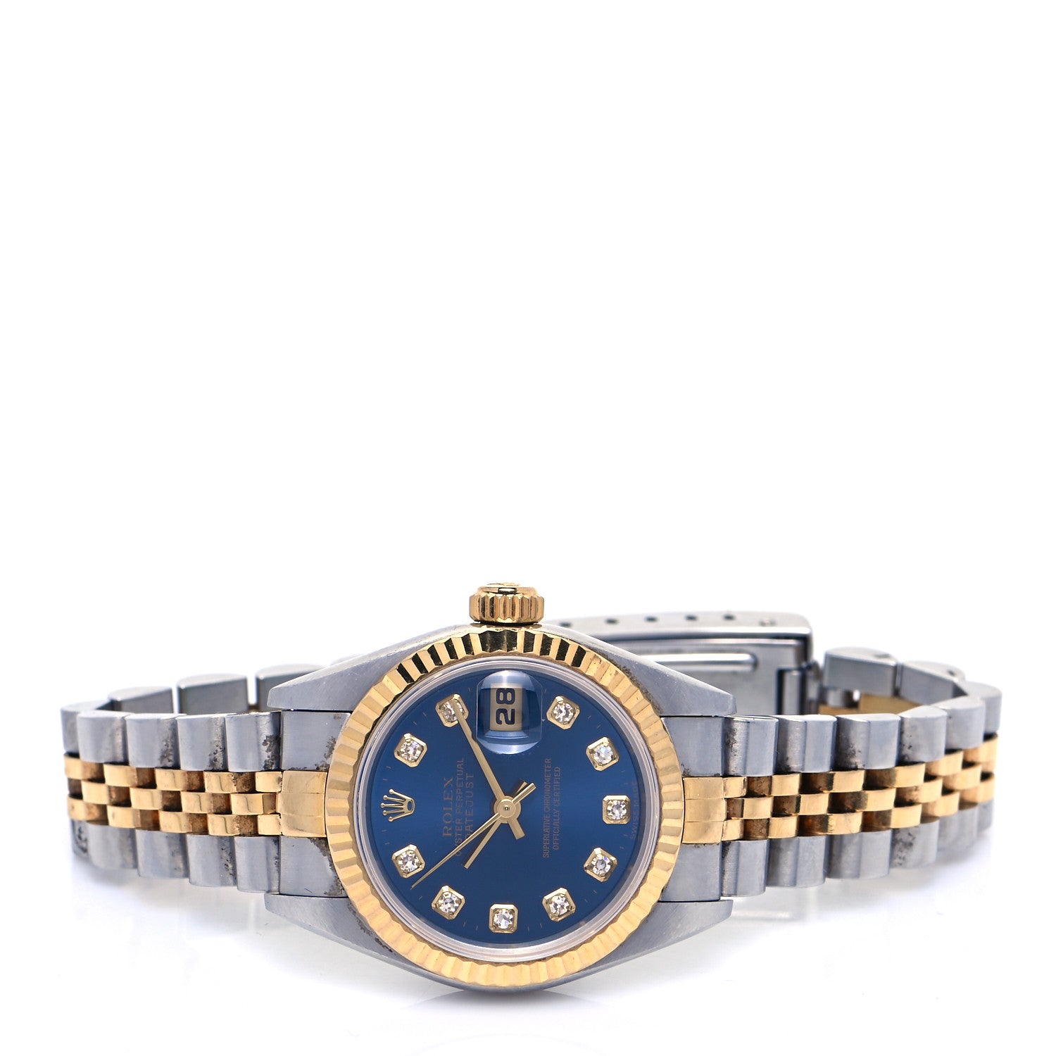 Rolex Stainless Steel 18K Yellow Gold Diamond 26mm Oyster Perpetual Datejust Watch Blue 79173 5 of 12