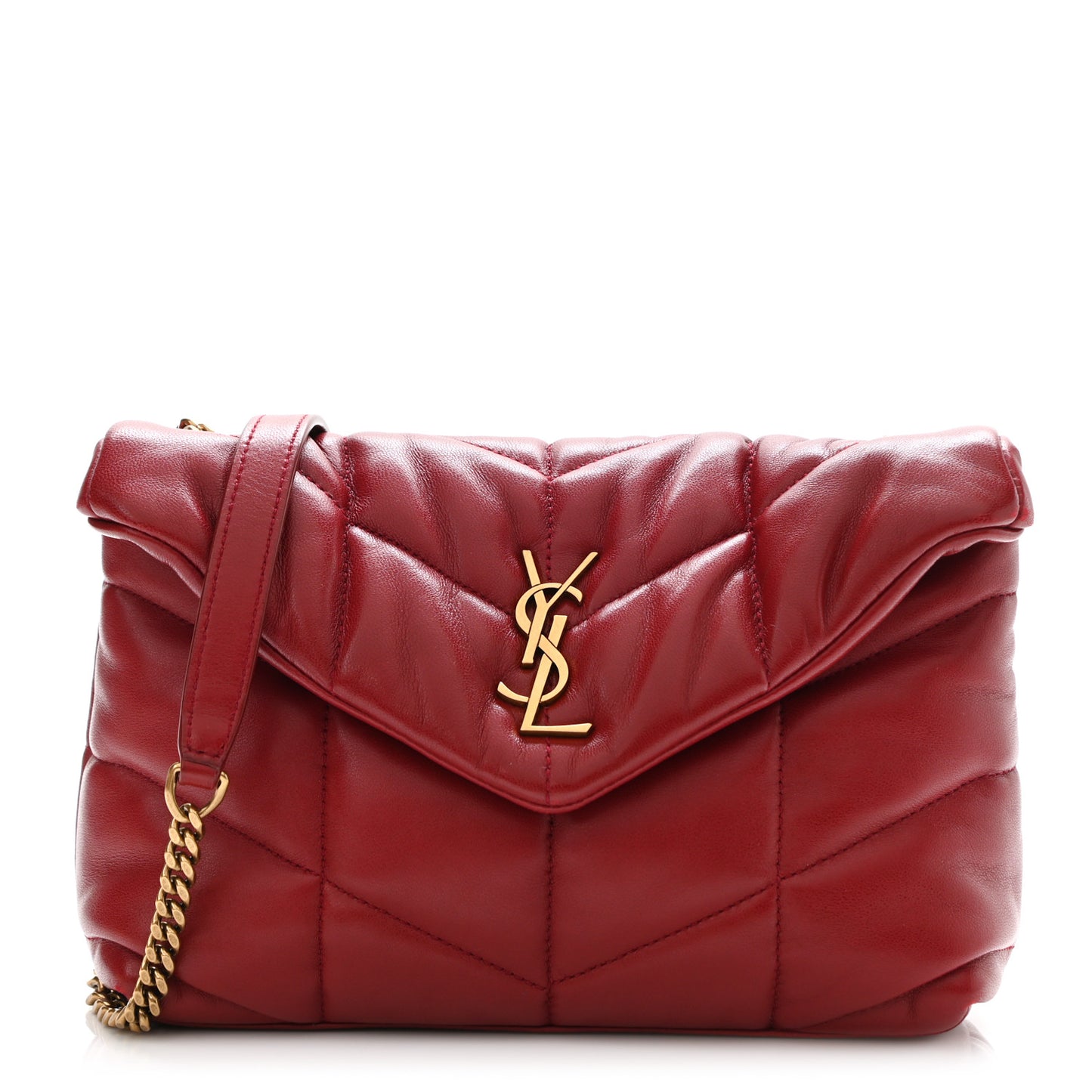 Lambskin Quilted Toy Loulou Puffer Monogram Chain Satchel Red