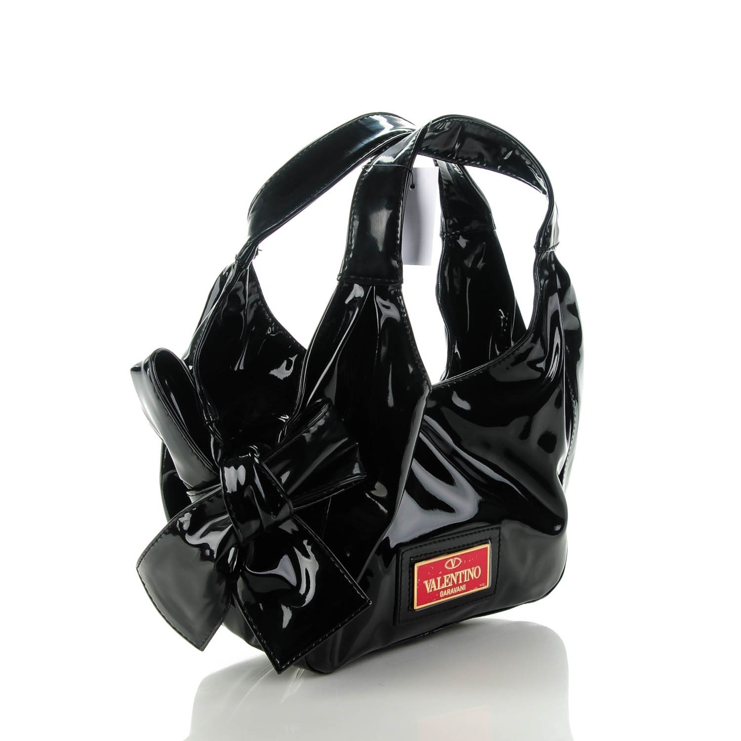 Valentino Garavani Patent Lacca Mini Nuage Bow Hobo Black 3 of 7