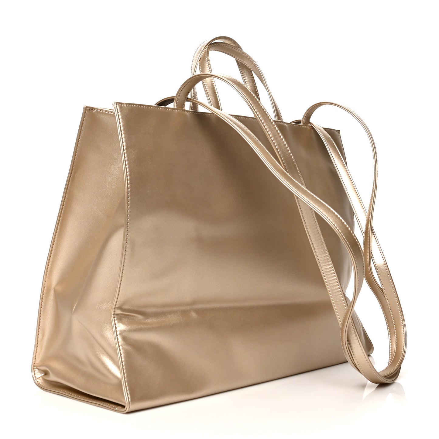 Metallic Vegan Leather Large Shopping Bag Gold