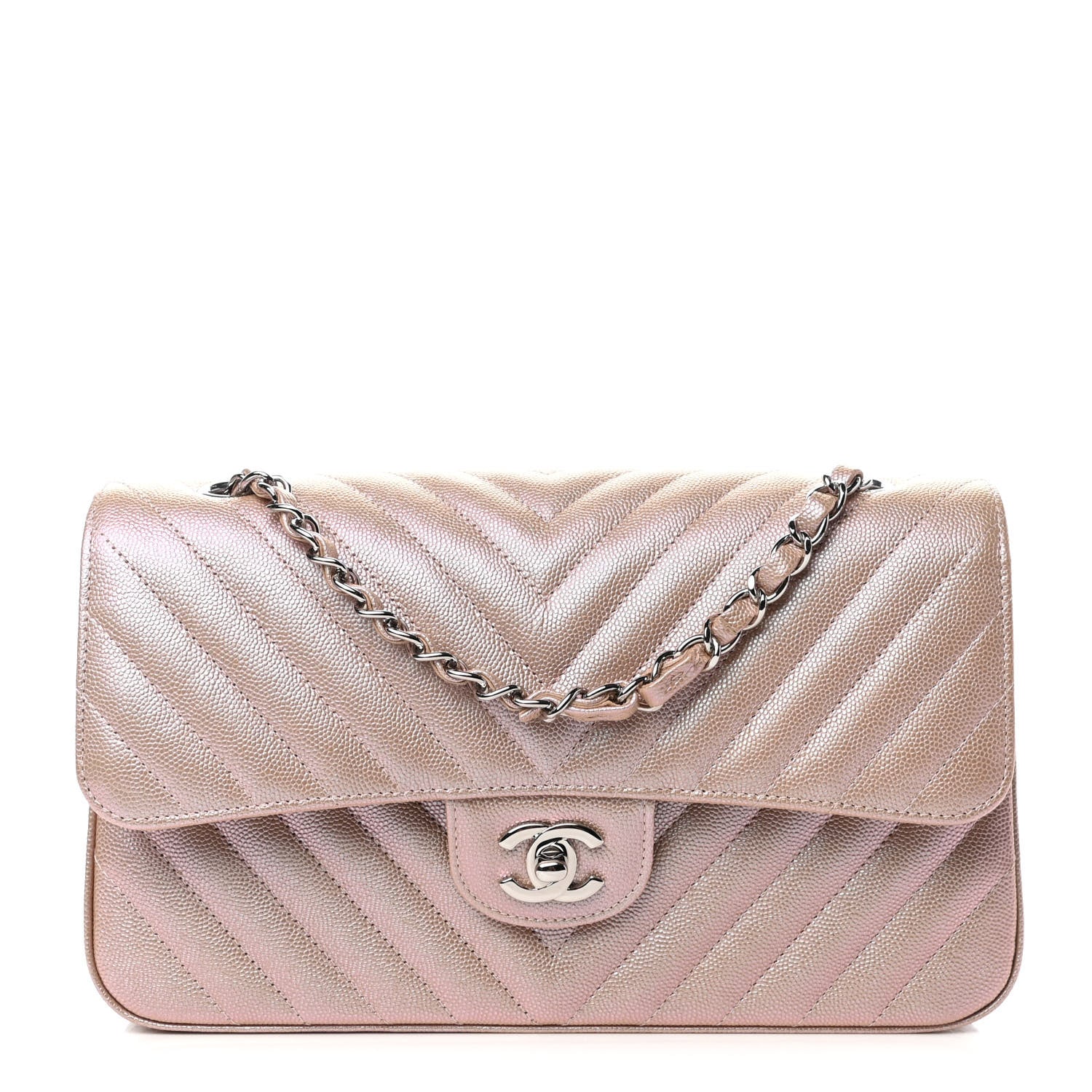 Chanel Metallic Caviar Chevron Quilted Medium Double Flap Light Gold 1 of 10