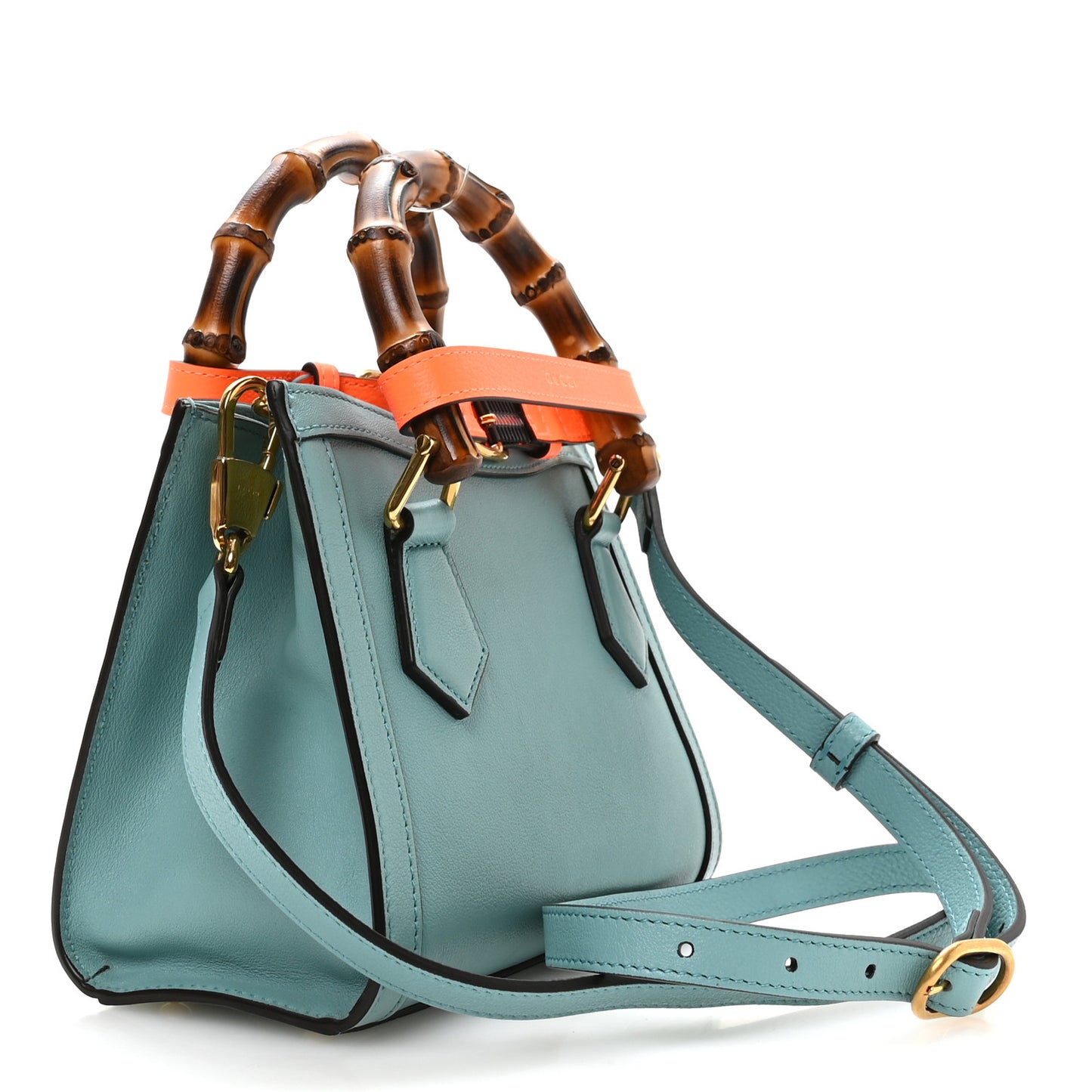 Wonka Grain Calfskin Mini Diana Tote Bag Dusty Azure Orange Fluo