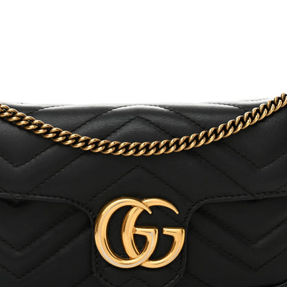 Gucci Calfskin Matelasse Super Mini GG Marmont Shoulder Bag Black 8 of 14