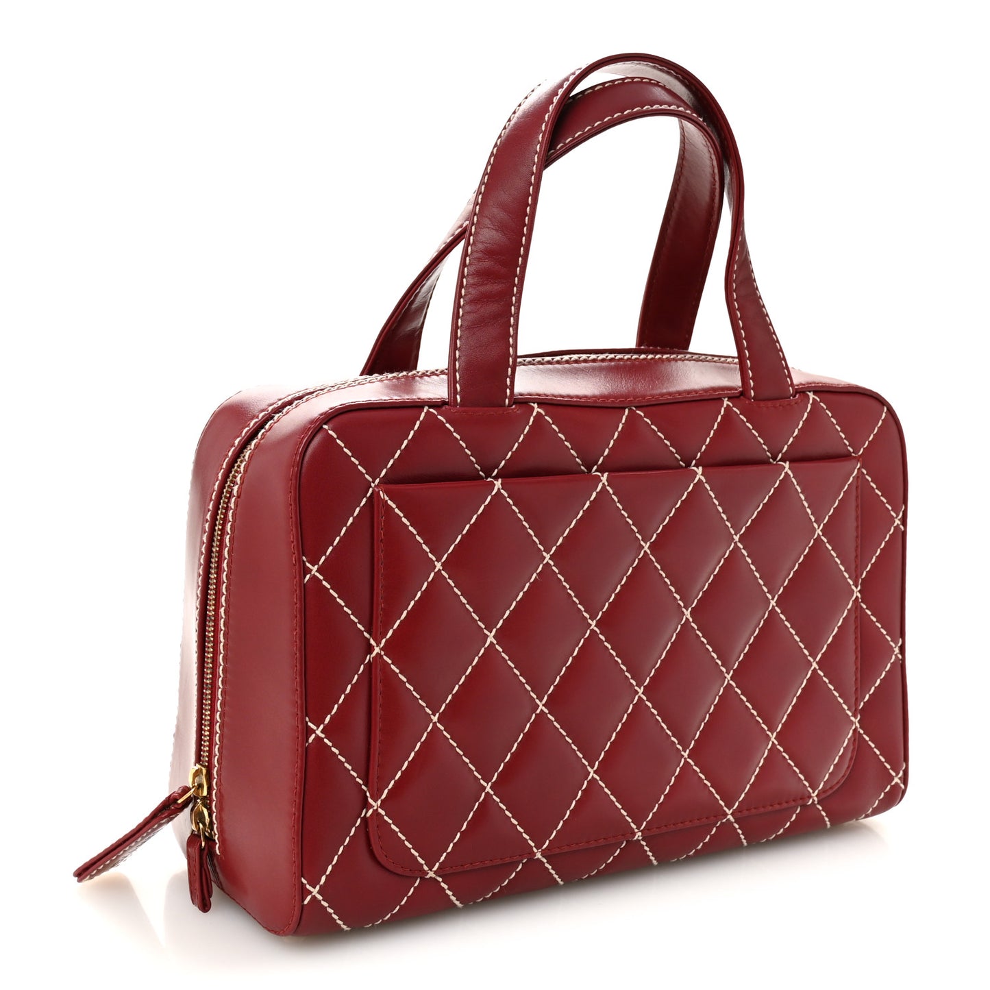 Calfskin Contrast Stitch Surpique Bowler Red