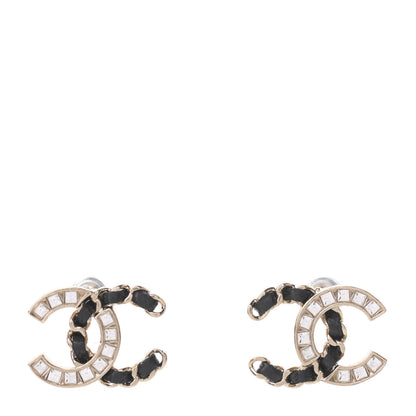 Chanel Crystal Baguette Lambskin Chain CC Vintage Allure Stud Earrings Black Gold 1 of 5