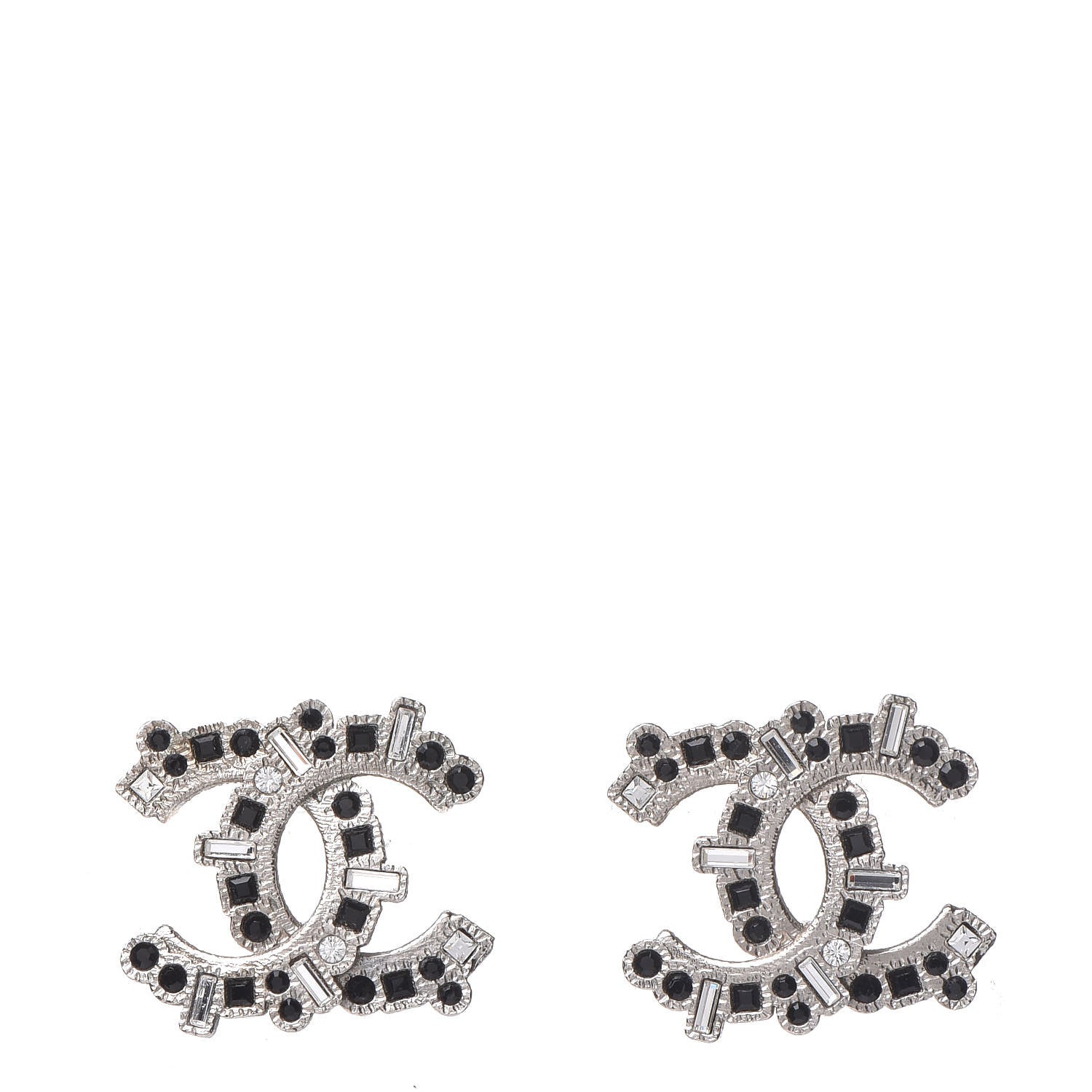 Chanel Baguette Crystal CC Earrings Black Silver 1 of 5