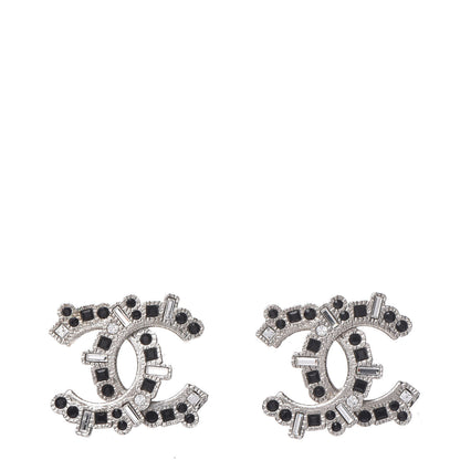Chanel Baguette Crystal CC Earrings Black Silver 1 of 5
