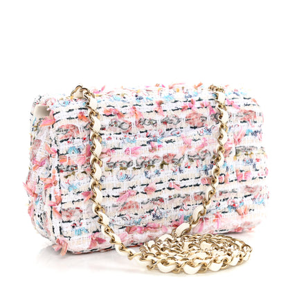 Chanel Tweed Quilted Mini Rectangular Flap White Pink Multicolor 2 of 9