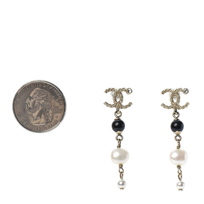 Chanel Pearl Bead Crystal CC Byzantine Drop Earrings Black Gold 2 of 4