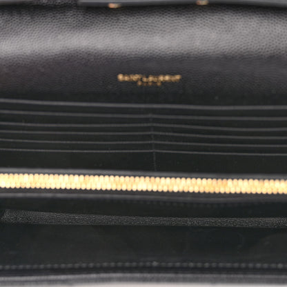 Saint Laurent Grain De Poudre Matelasse Chevron Monogram Chain Wallet Black 5 of 9