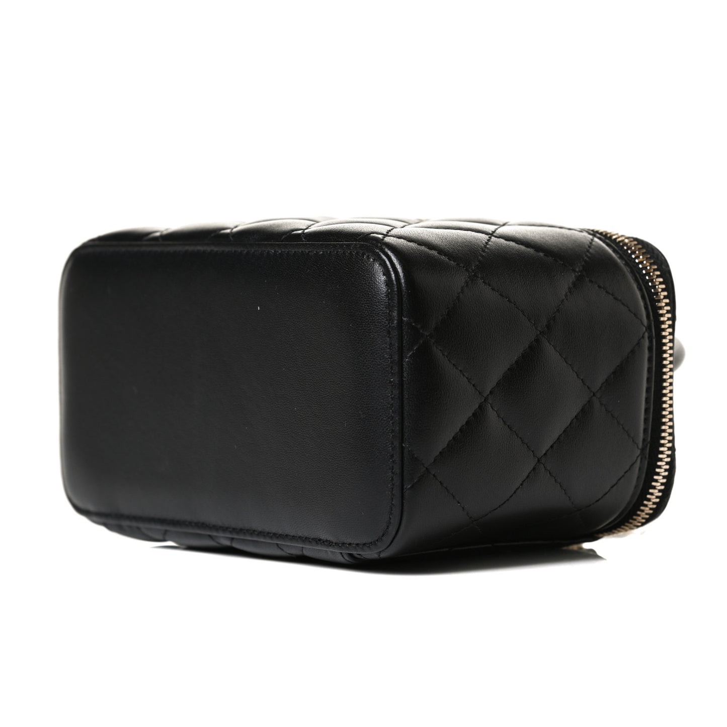 Lambskin Quilted Small Top Handle Vanity Case With Chain Black