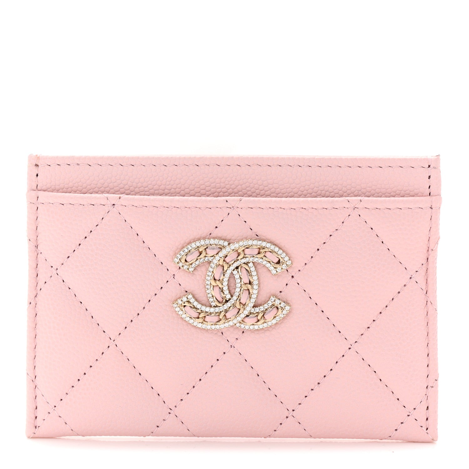 Chanel Caviar Quilted Crystal Card Holder Pink 1 of 9