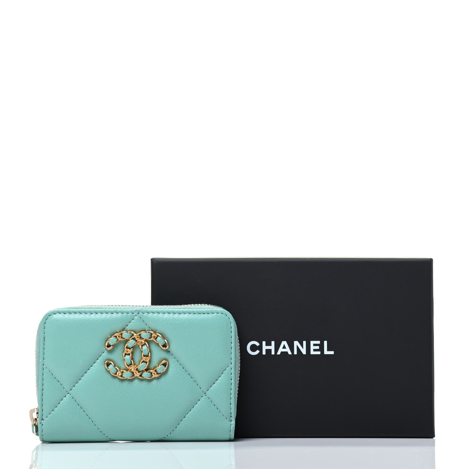 Chanel Lambskin Quilted Chanel 19 Zip Around Coin Purse Wallet Light Green 8 of 8