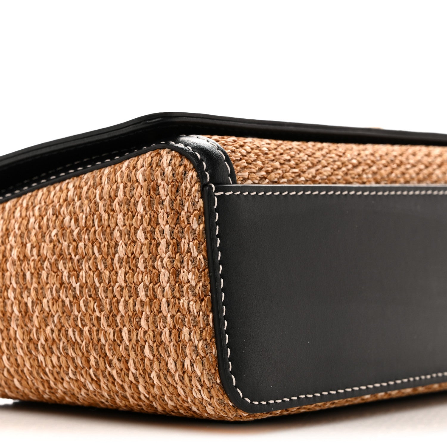 Burberry Raffia Calfskin TB Small Note Crossbody Bag Natural Black