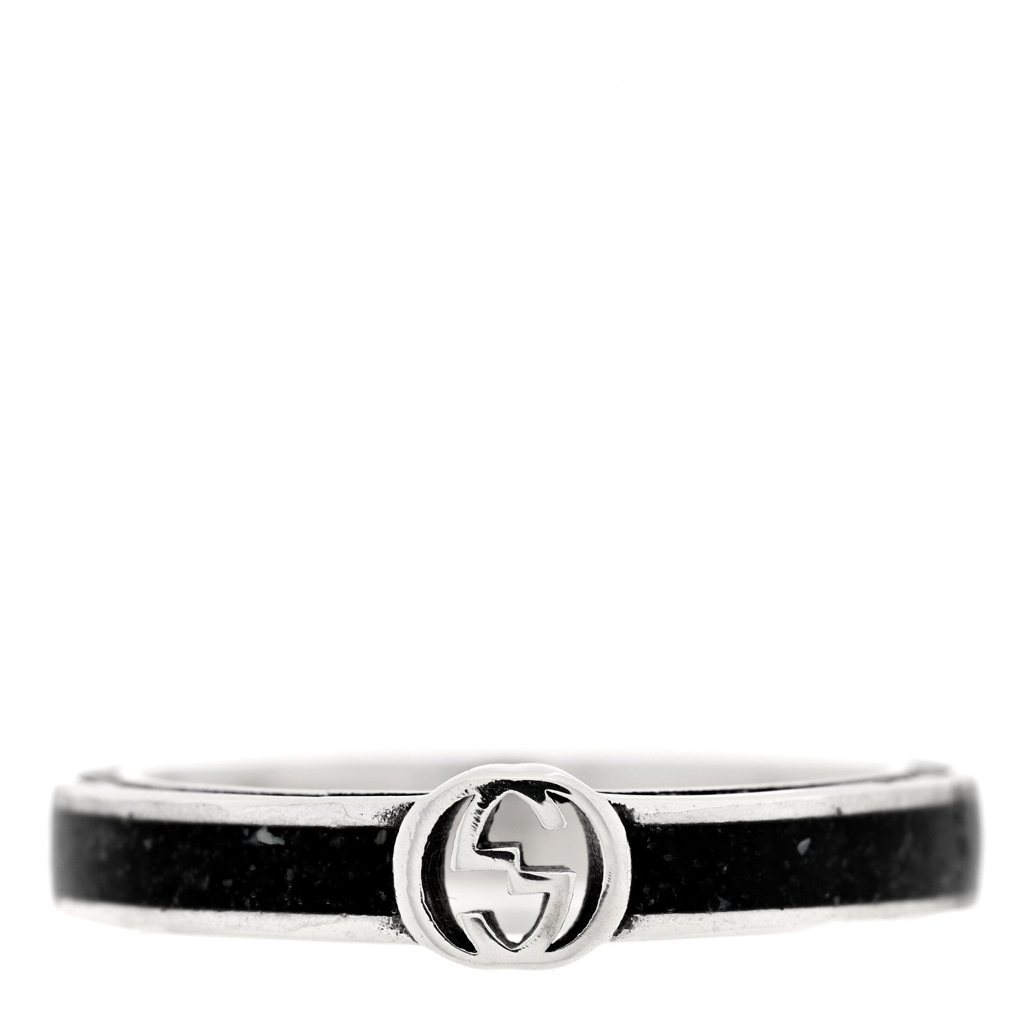 Gucci Sterling Silver Enamel Interlocking G Band Ring 58 8.25 1 of 4