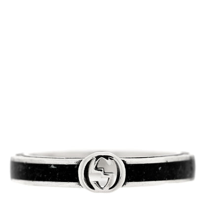 Gucci Sterling Silver Enamel Interlocking G Band Ring 58 8.25 1 of 4