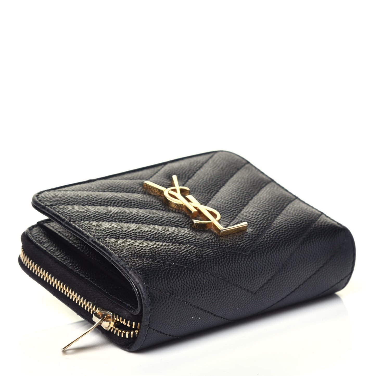 Grain De Poudre Matelasse Chevron Monogram Compact Zip Around Wallet Black