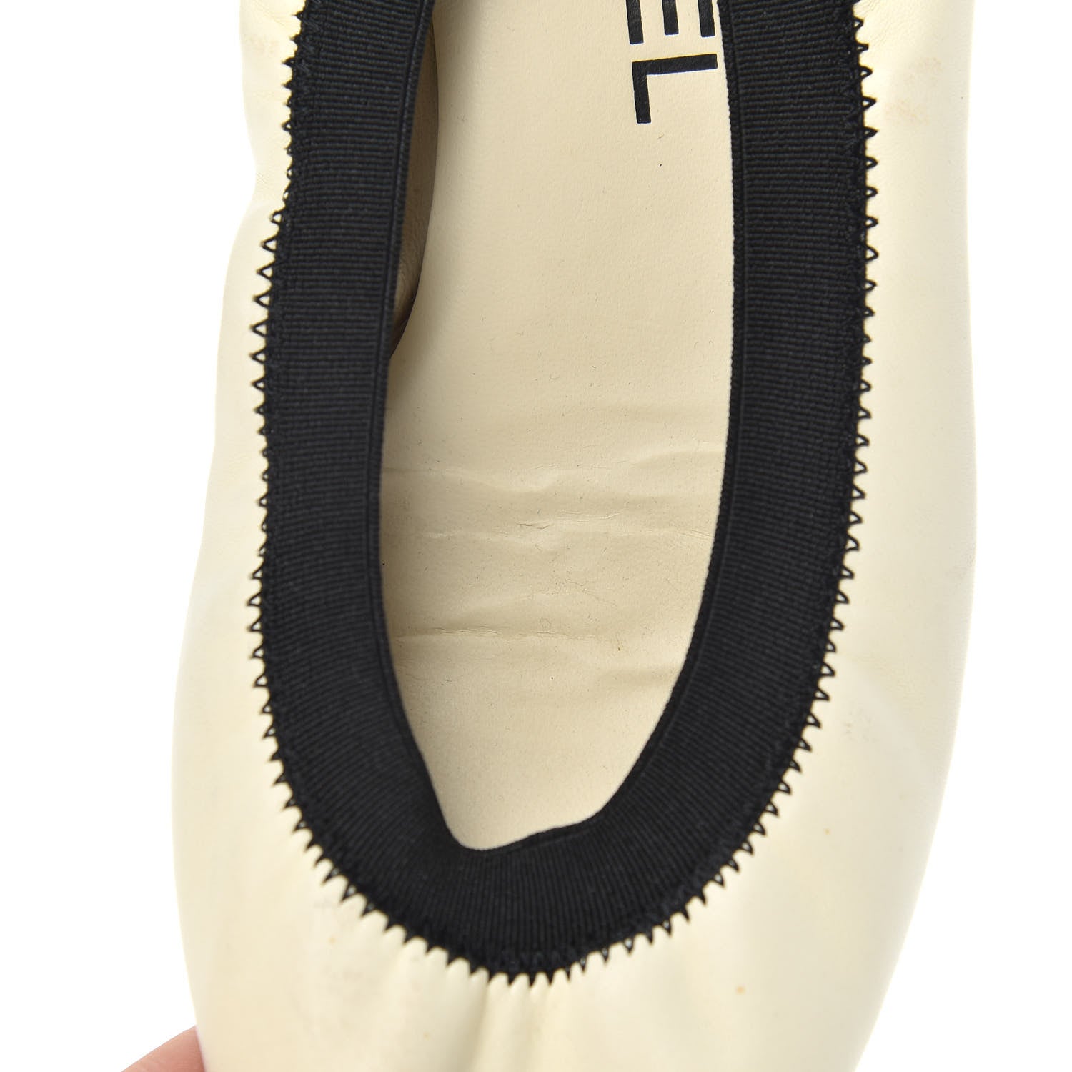 Chanel Lambskin CC Elastic Cap Toe Ballerina Flats 37 Off White Black 9 of 10