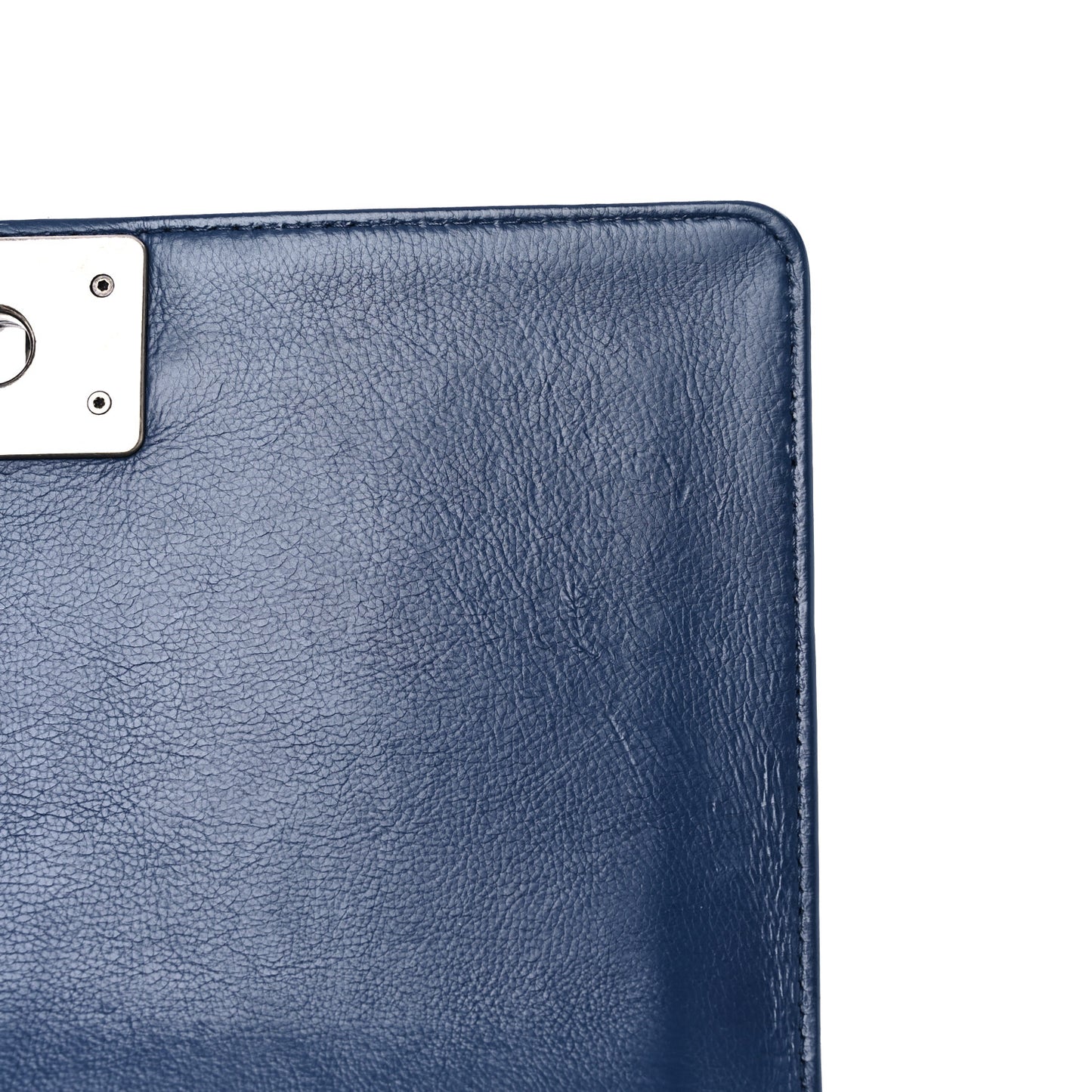 Calfskin Double Stitch Medium Boy Flap Navy Blue