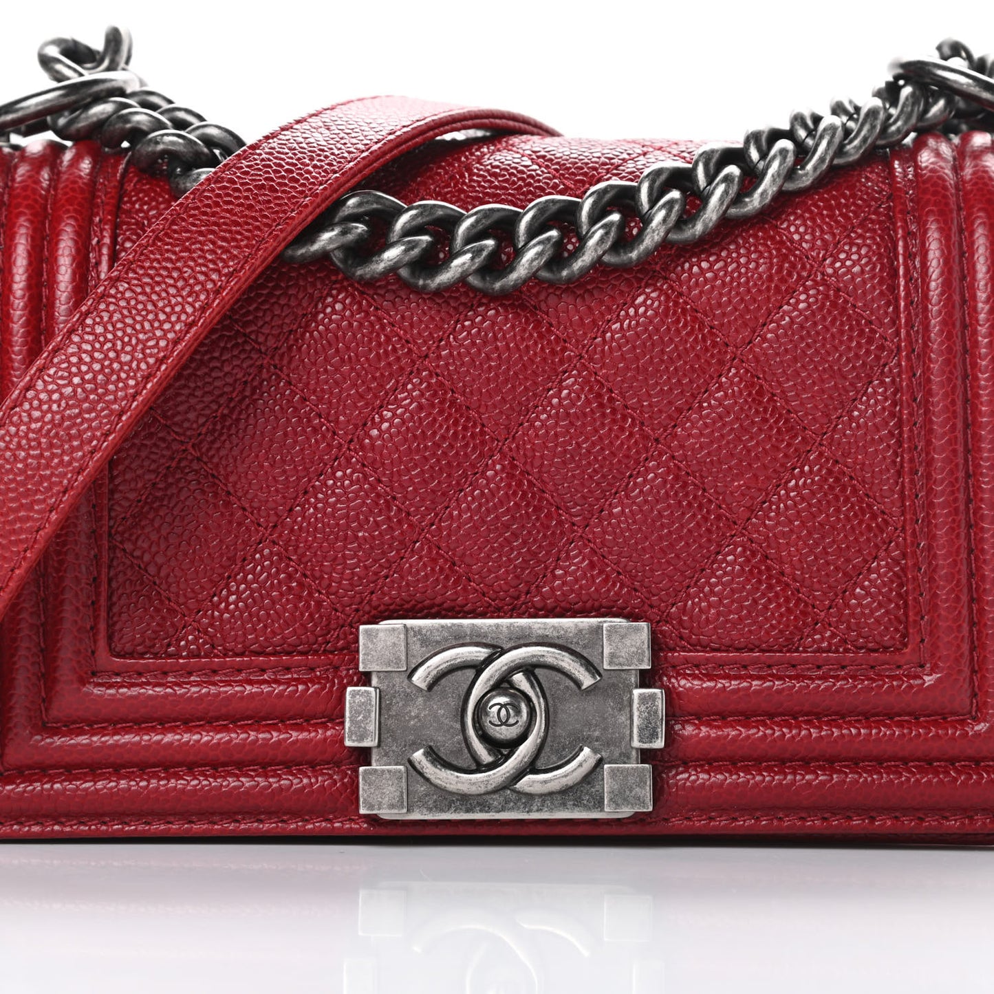 Caviar Quilted Small Boy Flap Dark Red