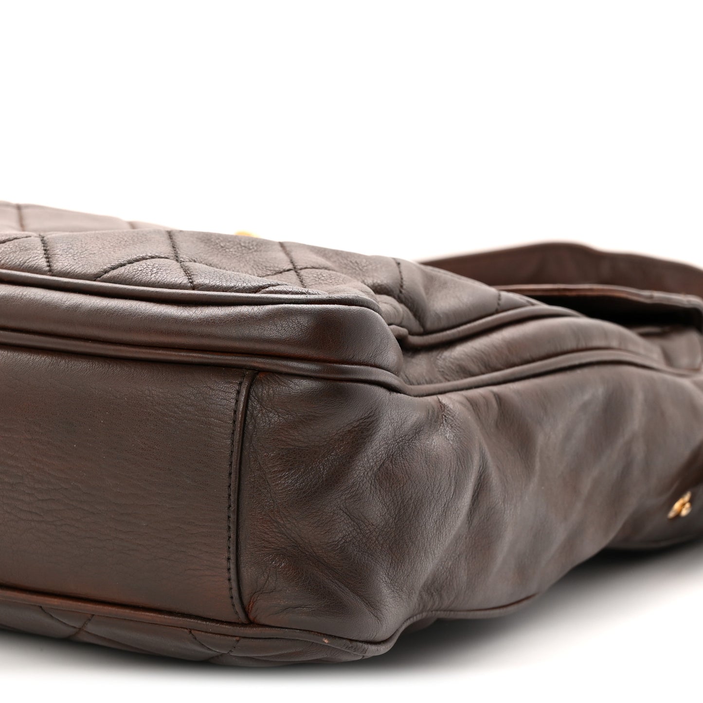 Lambskin Quilted Front Pocket Shopping Tote Brown