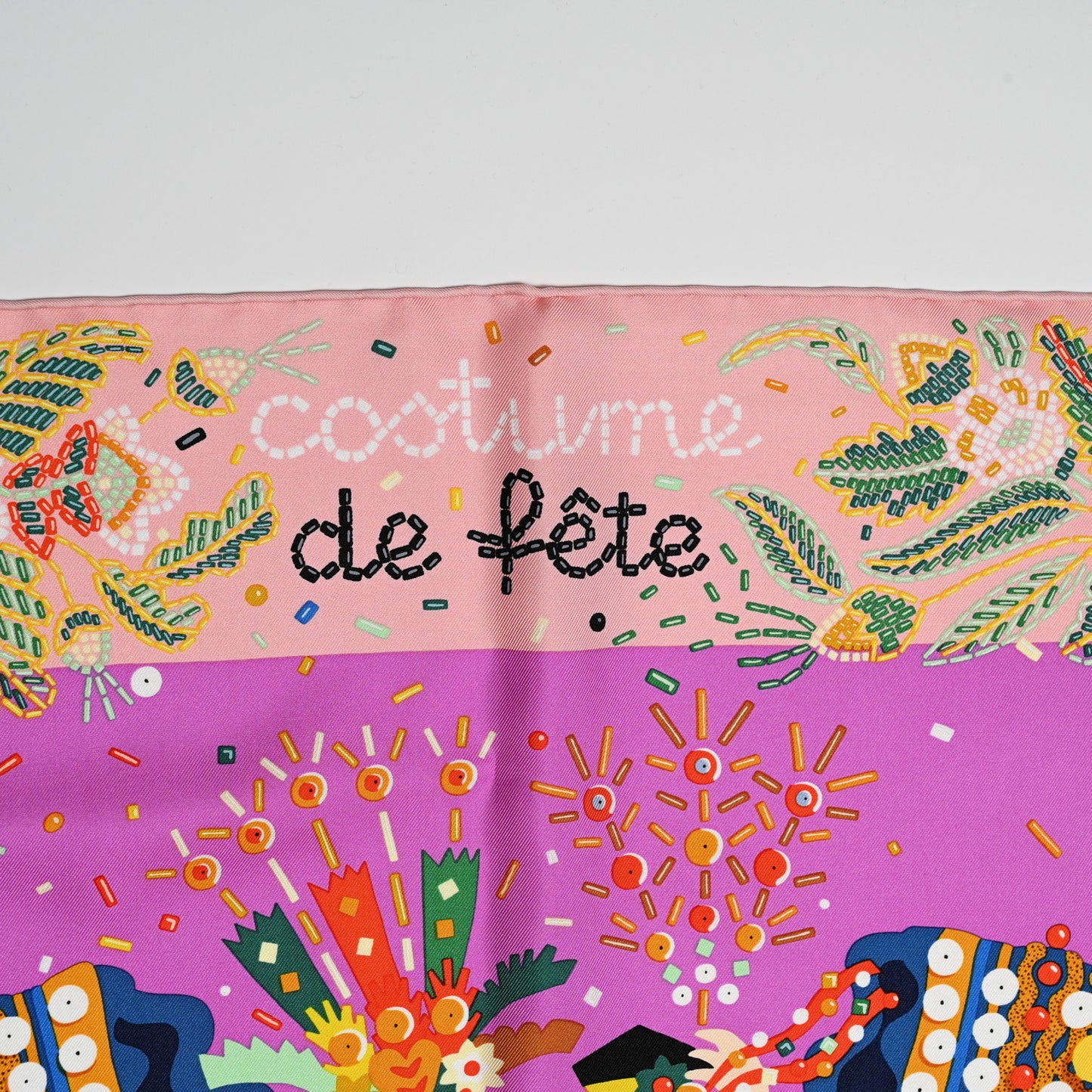 Silk Costume de Fete Scarf 90 Rose Poudre Cyclamen Jaune