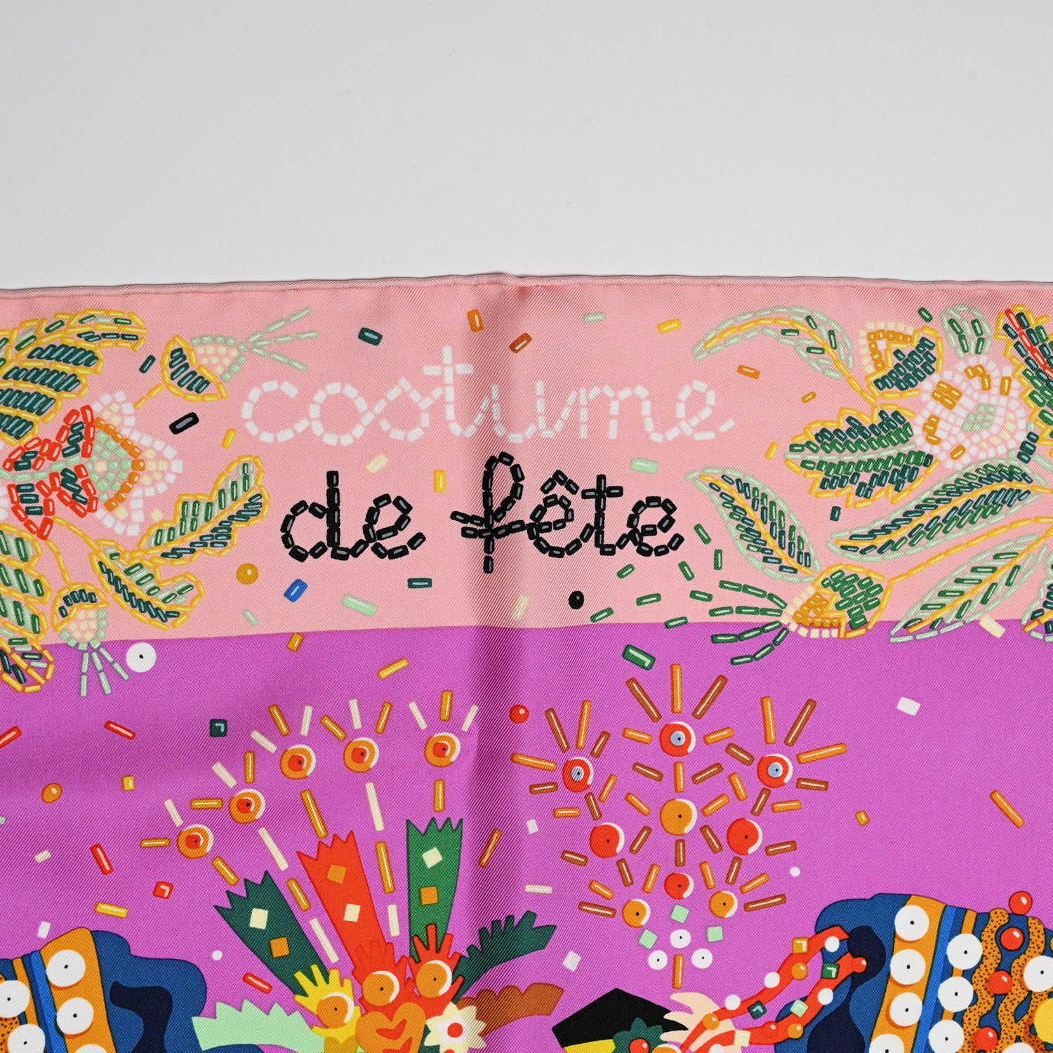 Hermes Silk Costume de Fete Scarf 90 Rose Poudre Cyclamen Jaune 3 of 5