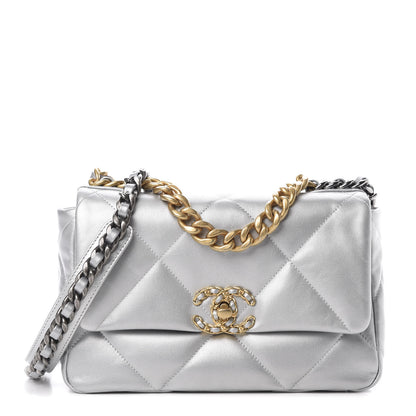Chanel Metallic Goatskin Quilted Medium 19 Flap Silver 1 of 11
