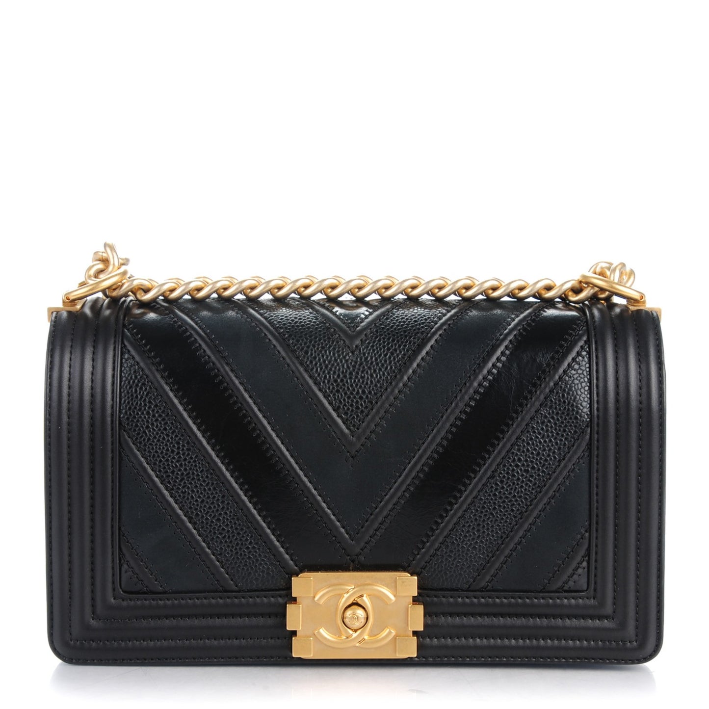 Caviar Suede Calfskin Chevron Medium Boy Flap Black
