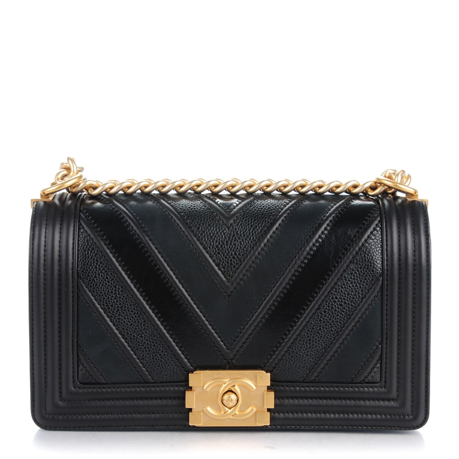 Chanel Caviar Suede Calfskin Chevron Medium Boy Flap Black 1 of 8